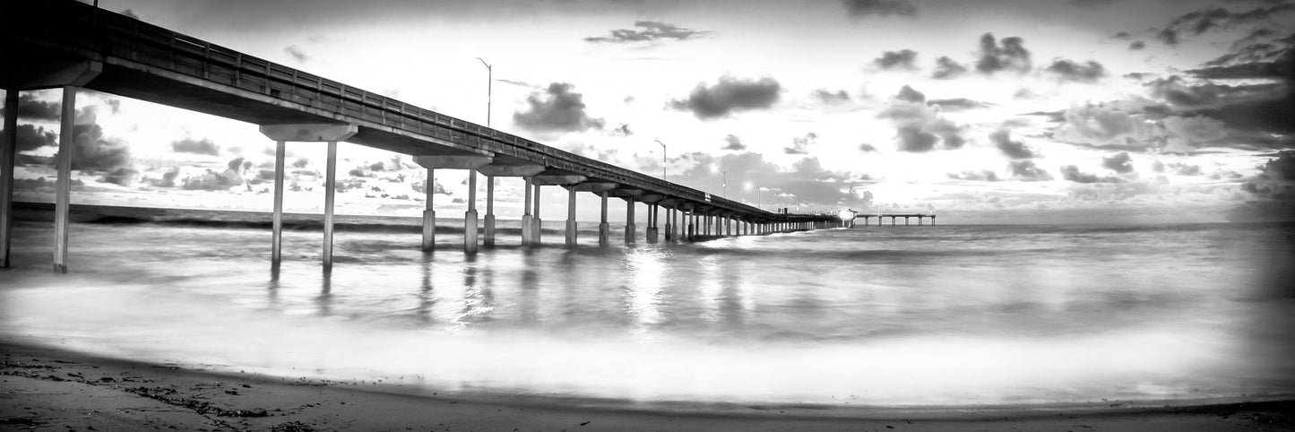 Night Pier Black & White Panorama - jkphotoart