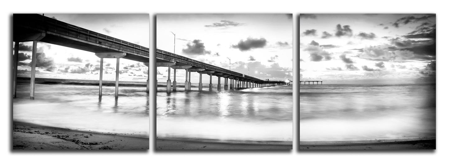 Night Pier B & W Triptych - jkphotoart